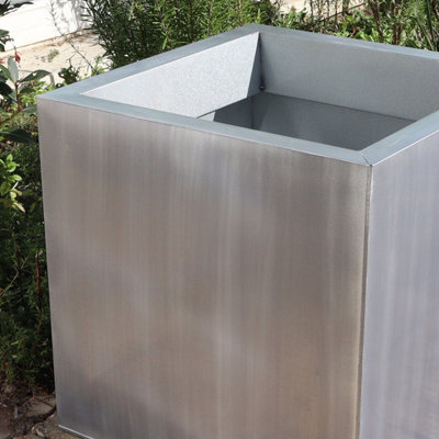 50cm Zinc Galvanised Brushed Silver Square Planter - 7
