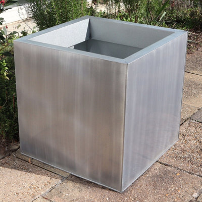 50cm Zinc Galvanised Brushed Silver Square Planter - 9