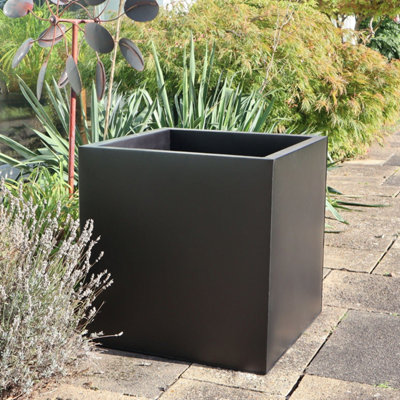 50cm Zinc Galvanised Matte Black Square Planter