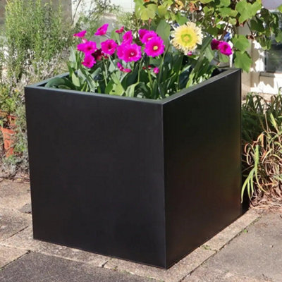 50cm Zinc Galvanised Matte Black Square Planter