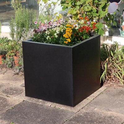 50cm Zinc Galvanised Matte Black Square Planter - 3