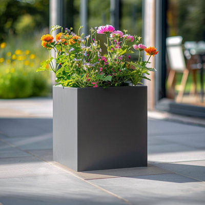 50cm Zinc Matte Grey Square Planter