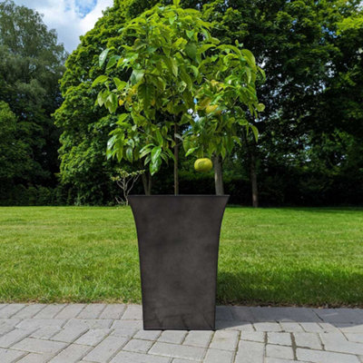 50cm Zinc Platinum Black Flared Tapered Square Planter