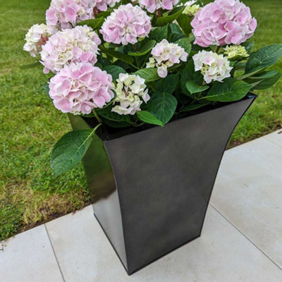 50cm Zinc Platinum Black Flared Tapered Square Planter - 3
