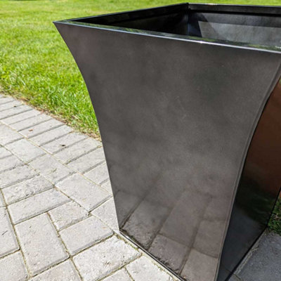 50cm Zinc Platinum Black Flared Tapered Square Planter - 4