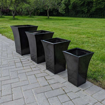 50cm Zinc Platinum Black Flared Tapered Square Planter - 5