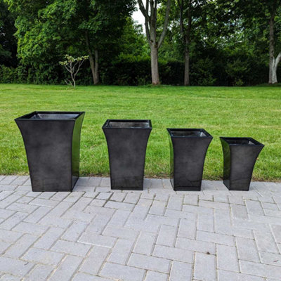 50cm Zinc Platinum Black Flared Tapered Square Planter - 6