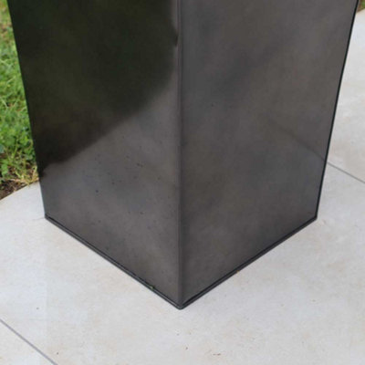 50cm Zinc Platinum Black Flared Tapered Square Planter - 8