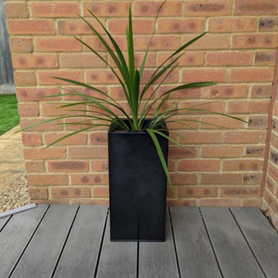 50cm Zinc Platinum Black Tall Square Planter