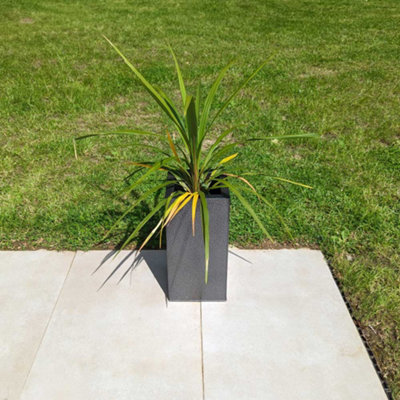 50cm Zinc Silver & Black Textured Tall Square Planter