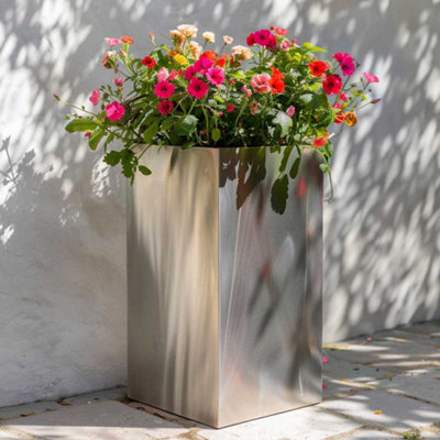 50cm Zinc Silver Tall Square Planter