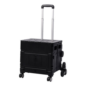 50L Black Collapsible Rolling Utility Crate Brake Function Rotating Buckle 39.5cm W x 41.5cm D x 41cm H