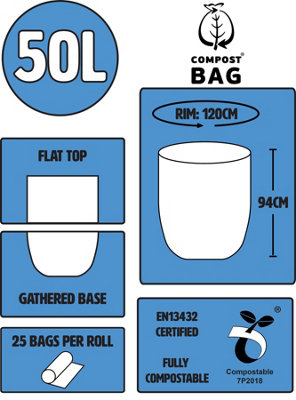 50L Compost Bag Compostable Swing Bin Liners - 10 Rolls