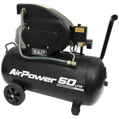 jacht Merchandising Norm 50L Direct Drive Air Compressor - 2hp Heavy Duty Induction Motor - Twin  Gauge | DIY at B&Q