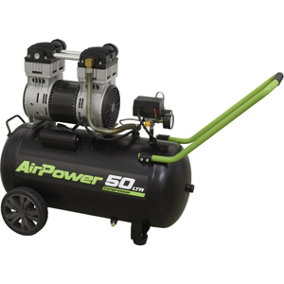 50L Direct Drive Air Compressor - Low Noise 1.6hp Motor - Twin Gauge Display