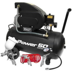 50L Direct Drive Air Compressor with 4 Piece Accessory Kit - 2hp Induction Motor