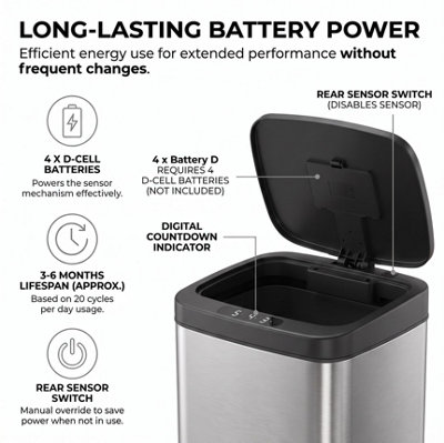 50L Sensor Bin Infrared Automatic Kitchen Dustbin Touch Free Steel Slim ...