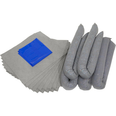 50L Spill Control Kit - 25x Fluid Spillage Pads & 5x Absorbent Sock - Oil Fuel