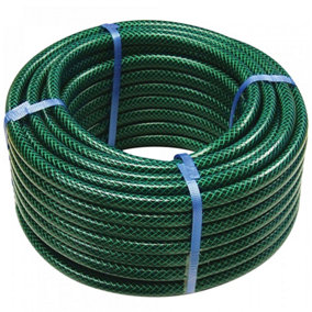 50M Garden Hose Pipe Heavy Duty Reel Reinforced Tough 50 Metre Outdoor Hosepipe Green For Watering Pvc Braided
