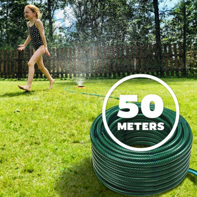 50M Garden Hose Pipe Reel Reinforced Tough 50 Metre Outdoor Hosepipe Green New
