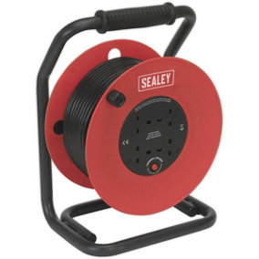 50m Heavy Duty Cable Reel with Thermal Trip - 4 x 230V Plug Sockets - PVC Cable