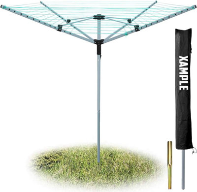 50m Rotary Washing Line 4-Arm Adjustable Height Clothes Dryer with Ground Spike, Outdoor Laundry Airer for Efficient Drying