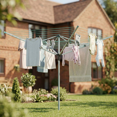 50m Rotary Washing Line Easy Lock 4-Arm Garden Outdoor Clothes Dryer ...