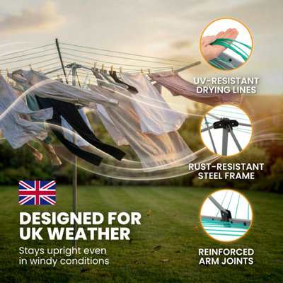 50m Rotary Washing Line Easy Lock 4-Arm Garden Outdoor Clothes Dryer ...