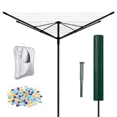 50m Rotary Washing Line with Ground Spike & Waterproof Cover 1.9m