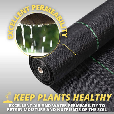 50m x 2m Heavy-Duty Weed Control Fabric Membrane with pegs 100GSM Polypropylene Corrosion Membrane