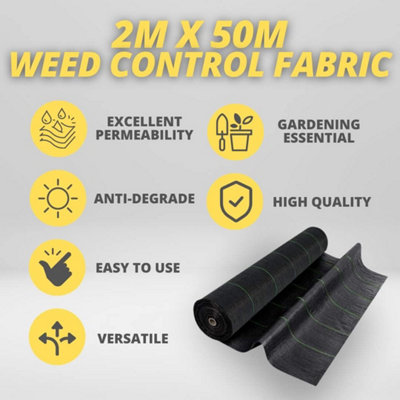 50m x 2m Heavy-Duty Weed Control Fabric Membrane with pegs 100GSM Polypropylene Corrosion Membrane - 9