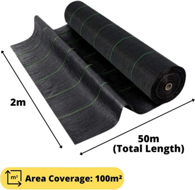 50m x 2m Heavy-Duty Weed Control Fabric Membrane without pegs 100GSM Polypropylene Corrosion Membrane - 6