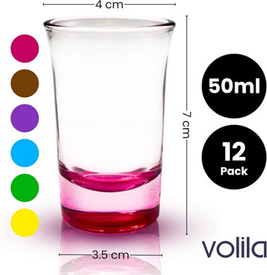 50ml Coloured Shot Glasses Set of 12 Heavy Base for  Bar Glassware Drinking Shots