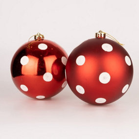 50mm/12Pcs Christmas Baubles Shatterproof Red White Polka Dots,Tree Decorations