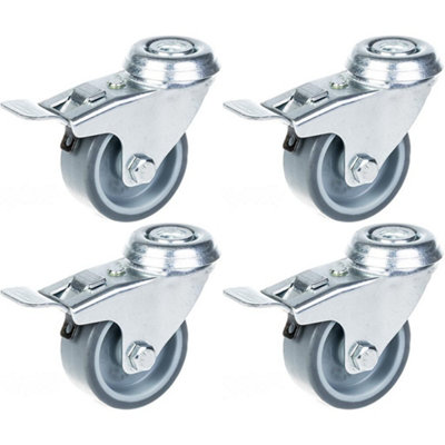 50mm 2" castor grey rubber tyre, swivel with brake, 160kg capacity, set of 4