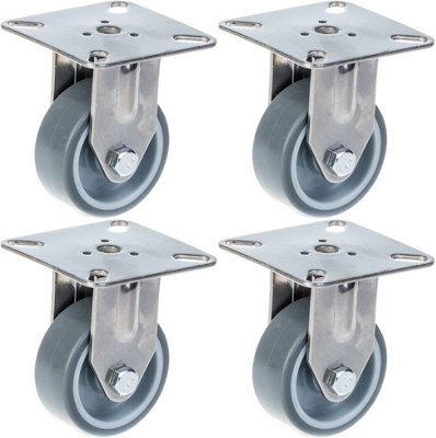 50mm 2" stainless steel castor grey rubber, fixed, 160kg, set of 4