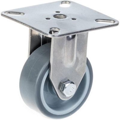 50mm 2" stainless steel castor grey rubber, fixed, 40kg