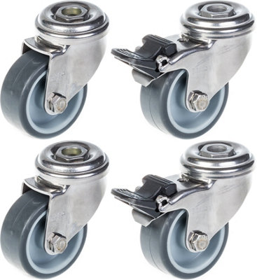 50mm 2" stainless steel castor grey rubber, swivel & brake, 160kg, set of 4