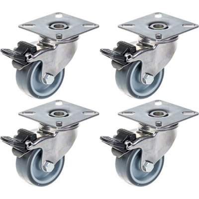 50mm 2" stainless steel castor grey rubber, swivel with brake, 160kg, set of 4