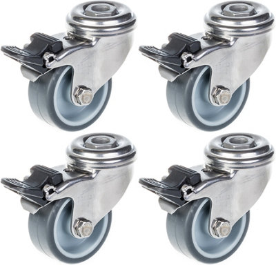 50mm 2" stainless steel castor grey rubber, swivel with brake, 160kg, set of 4