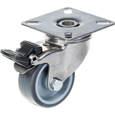 50mm 2" stainless steel castor grey rubber, swivel with brake, 40kg