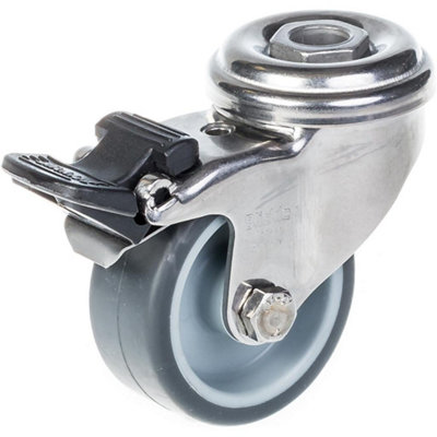 50mm 2" stainless steel castor grey rubber, swivel with brake, 40kg