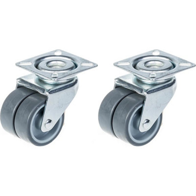 50mm 2" twin wheel castor grey rubber swivel 140kg capacity, set of 2