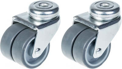50mm 2" twin wheel castor grey rubber swivel 140kg capacity, set of 2