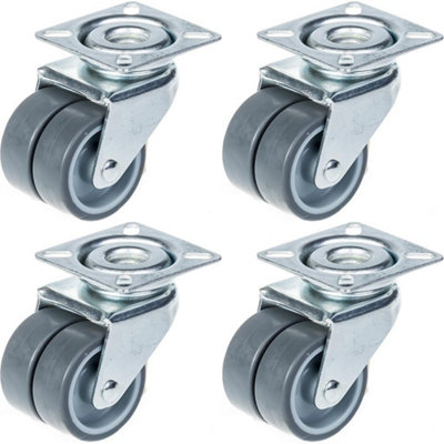 50mm 2" twin wheel castor grey rubber swivel 280kg capacity, set of 4