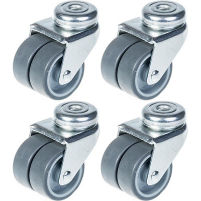 50mm 2" twin wheel castor grey rubber swivel 280kg capacity, set of 4
