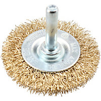 50mm 2" Wide Flat Steel Wire Brush for Drills Brass Coated Rust Paint Remover