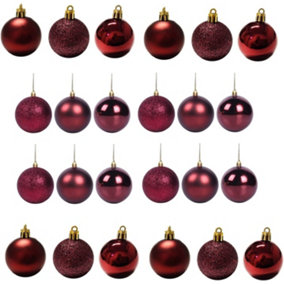 50mm/24Pcs Christmas Baubles Shatterproof Burgundy,Tree Decorations