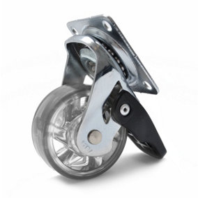 50mm 30kg Plastic Swivel Castor Wheel Furniture Caster Clear - With Brake - Pack of 1