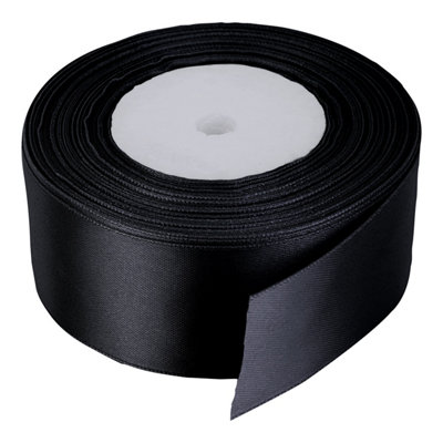 50mm Black Double Sided Satin Polyester Ribbon Roll, 25 metres